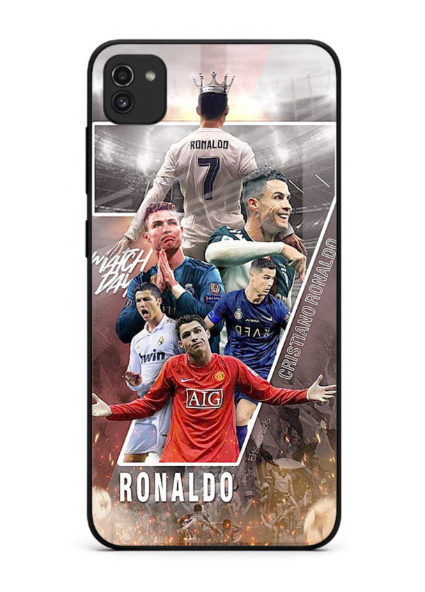 Ronaldo montage artwork printed on tempered glass Samsung A03 back cover