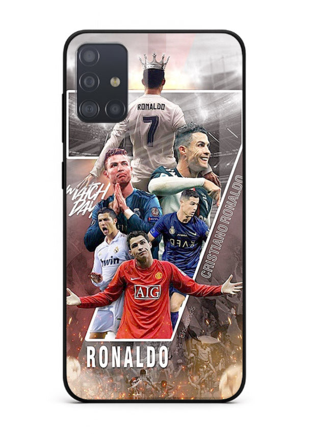 Ronaldo montage artwork printed on tempered glass Samsung A51 back cover