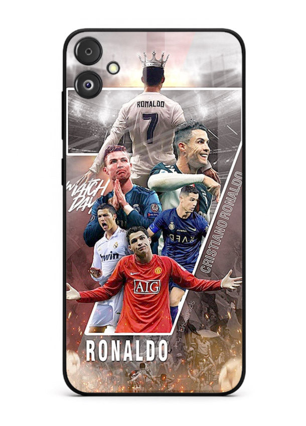 Ronaldo montage artwork printed on tempered glass Samsung F04 5G back cover