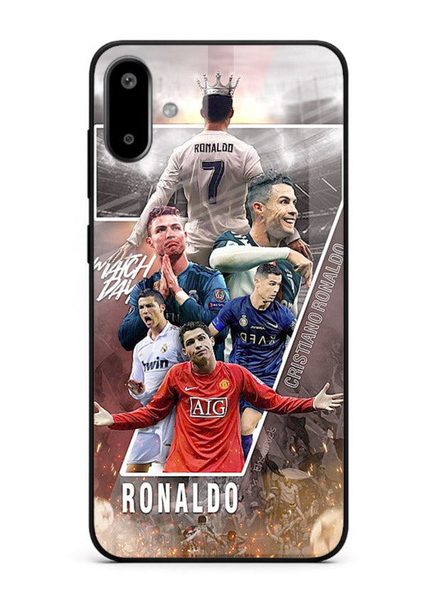Ronaldo montage artwork printed on tempered glass Samsung F06 5G back cover