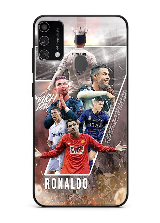 Ronaldo montage artwork printed on tempered glass Samsung F41 back cover
