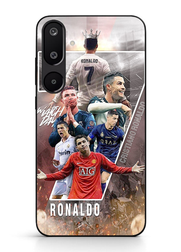 Ronaldo montage artwork printed on tempered glass Samsung F16 5G back cover