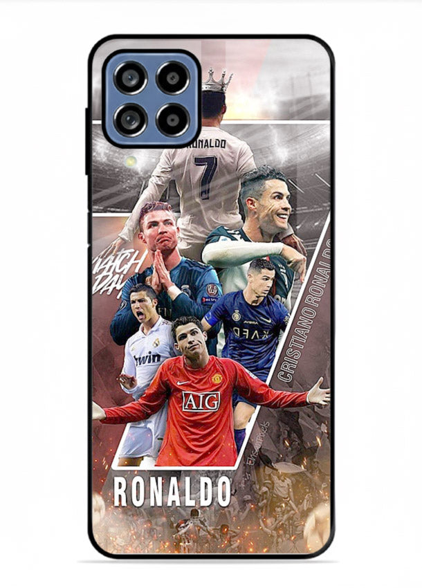 Ronaldo montage artwork printed on tempered glass Samsung F22 4G back cover