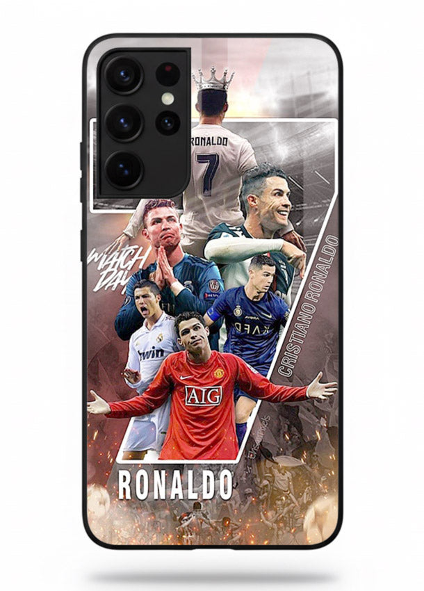 Ronaldo montage artwork printed on tempered glass Samsung S21 Ultra back cover