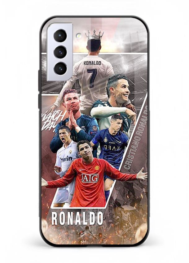 Ronaldo montage artwork printed on tempered glass Samsung S21 back cover