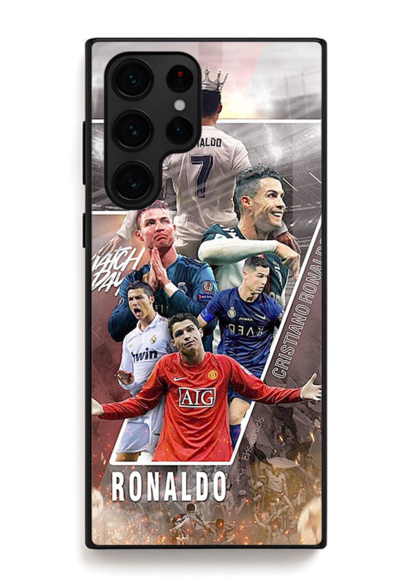 Ronaldo montage artwork printed on tempered glass Samsung S24 Ultra back cover