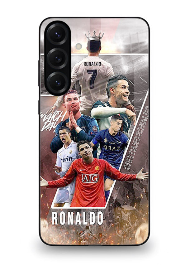 Ronaldo montage artwork printed on tempered glass Samsung S24 FE back cover