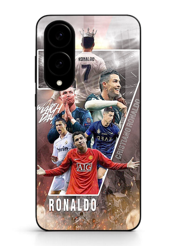Ronaldo montage artwork printed on tempered glass Samsung S25 Edge back cover
