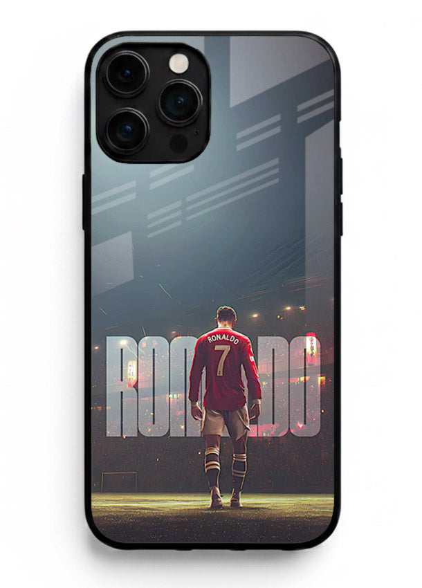 Ronaldo stadium night artwork printed on premium tempered glass iPhone 14 Pro Max back cover