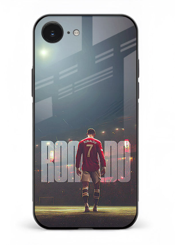 Ronaldo stadium night artwork printed on premium tempered glass iPhone 16E back cover