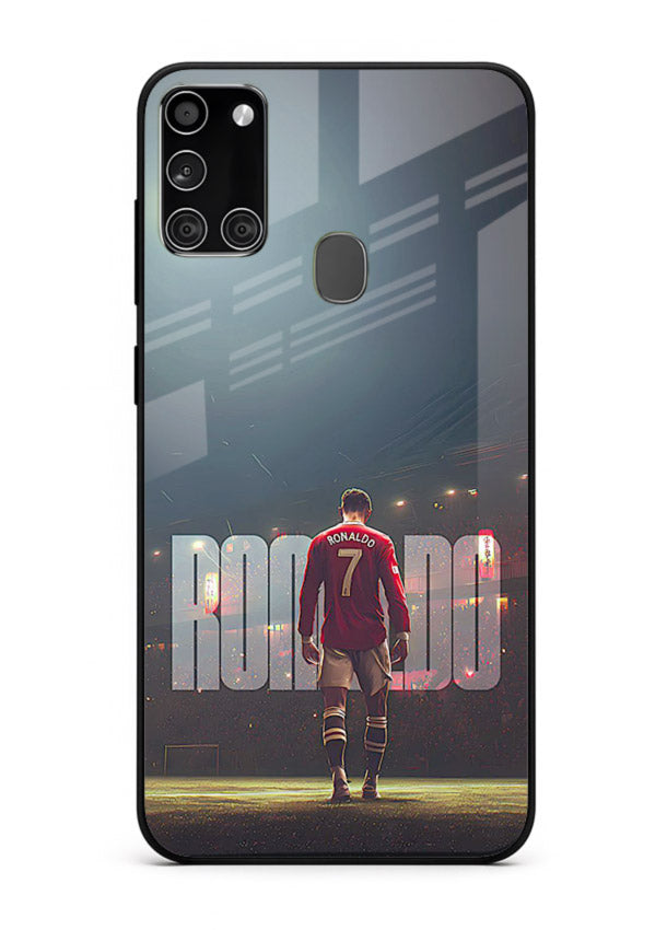 Ronaldo stadium night artwork printed on premium tempered glass Samsung A21s back cover