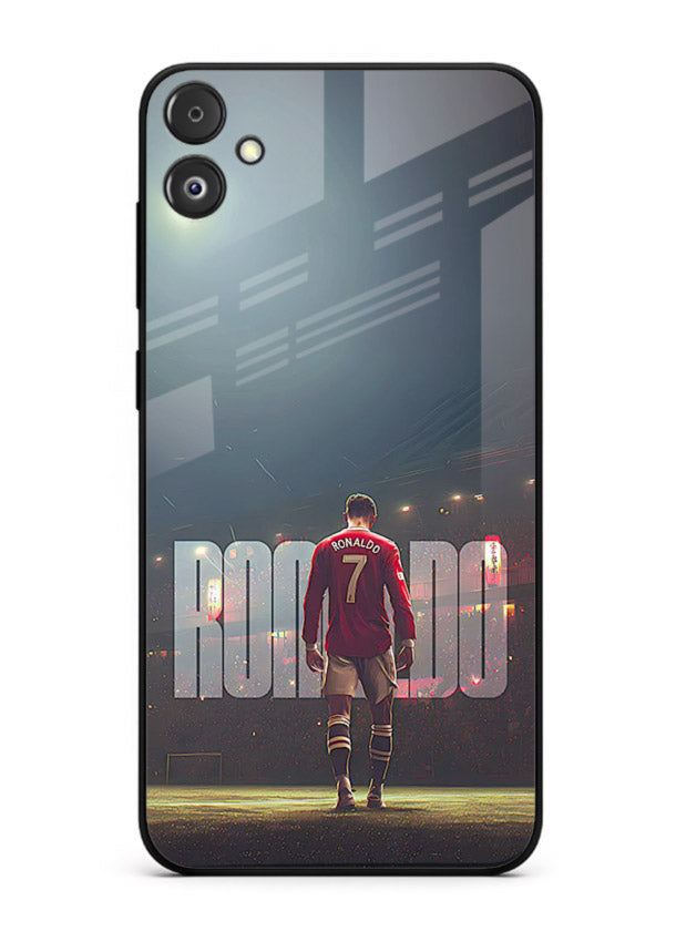 Ronaldo stadium night artwork printed on premium tempered glass Samsung F05 5G back cover