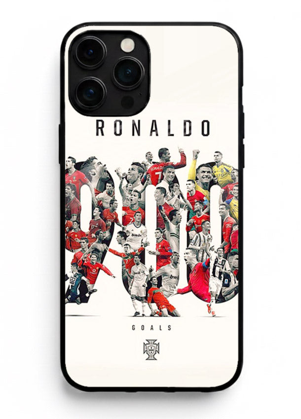 Ronaldo typography collage artwork on glossy tempered glass iPhone 14 Pro Max back cover