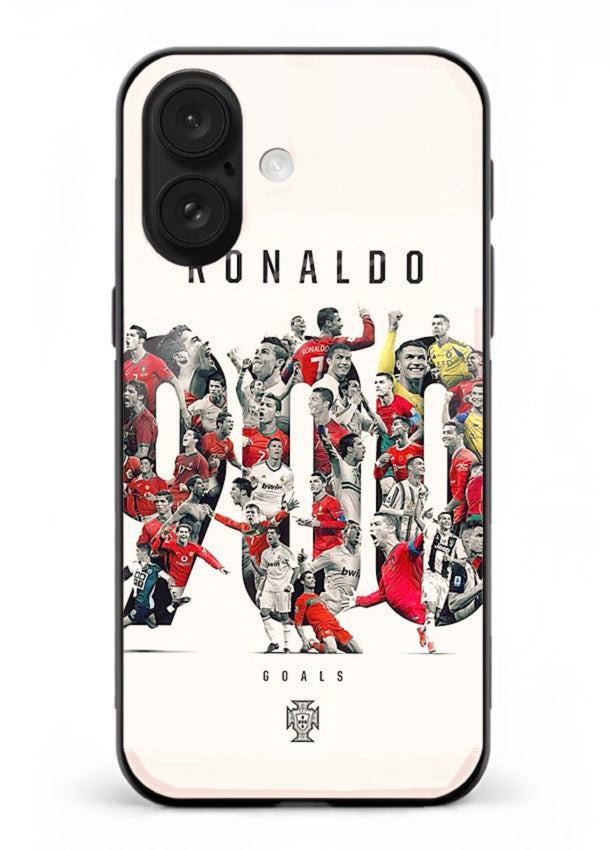 Ronaldo typography collage artwork on glossy tempered glass iPhone 18 back cover
