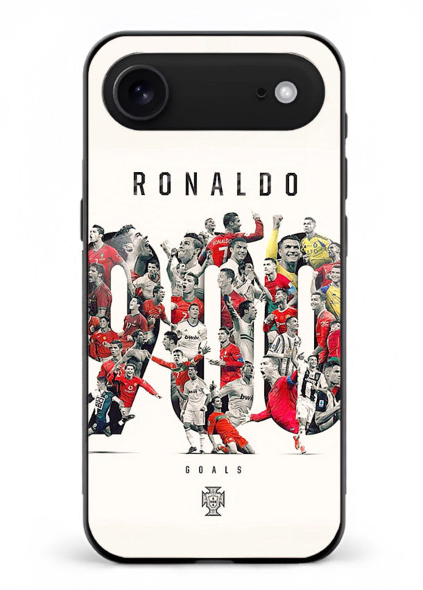Ronaldo typography collage artwork on glossy tempered glass iPhone 18 Air back cover
