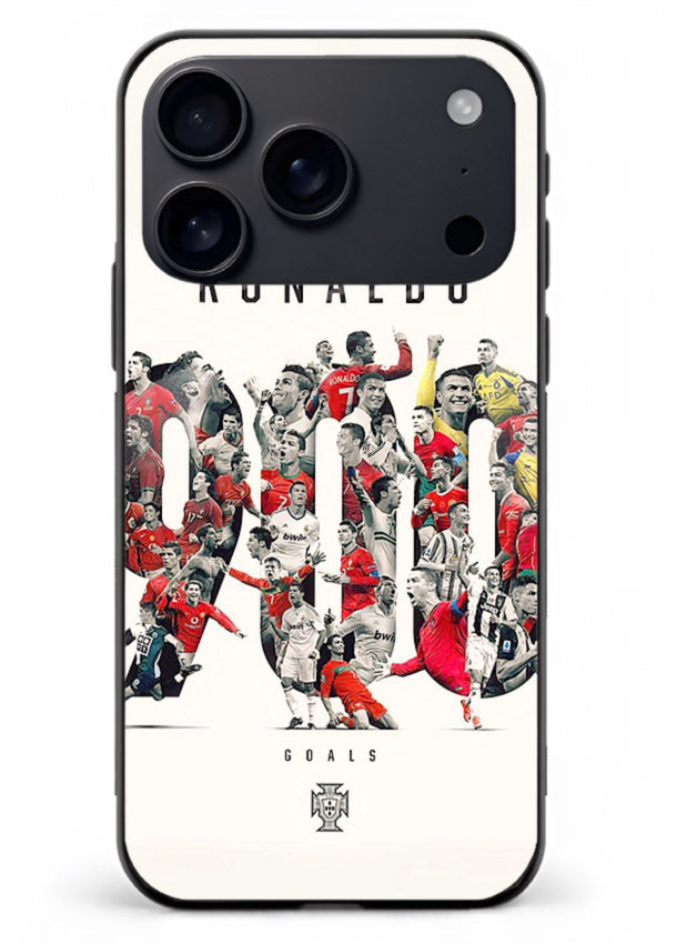 Ronaldo typography collage artwork on glossy tempered glass iPhone 17 Pro Max back cover
