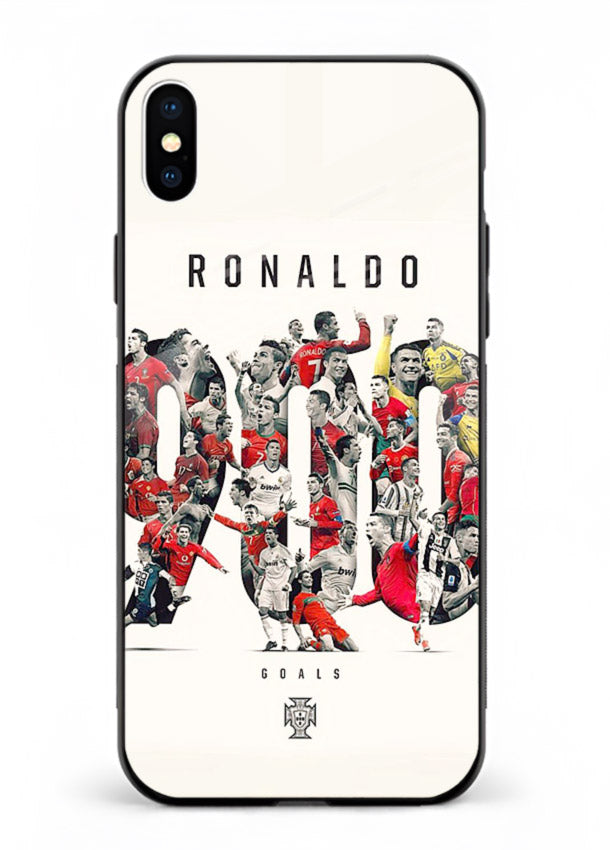 Ronaldo typography collage artwork on glossy tempered glass iPhone XS Max back cover