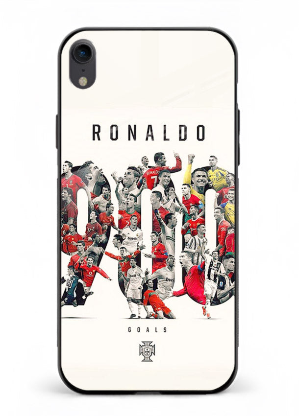 Ronaldo typography collage artwork on glossy tempered glass iPhone XR back cover