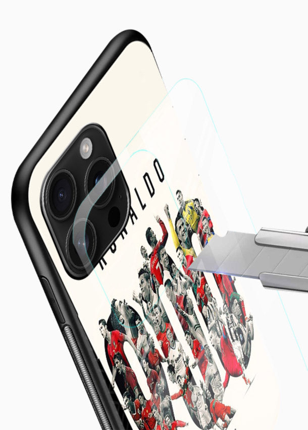 Ronaldo typography collage artwork on glossy tempered glass phone back cover - 4