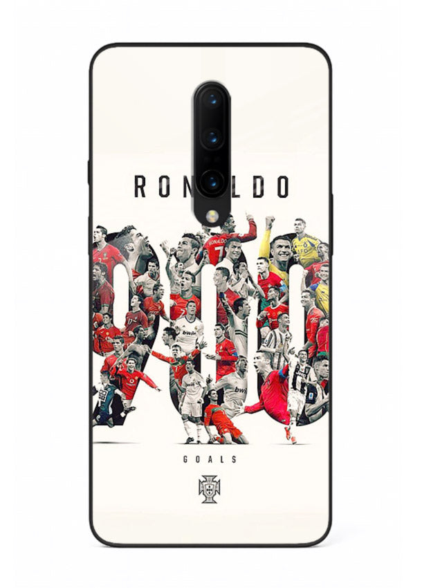 Ronaldo typography collage artwork on glossy tempered glass OnePlus 7 Pro back cover