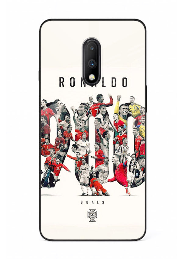 Ronaldo typography collage artwork on glossy tempered glass OnePlus 7 back cover