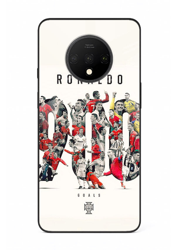Ronaldo typography collage artwork on glossy tempered glass OnePlus 7T back cover