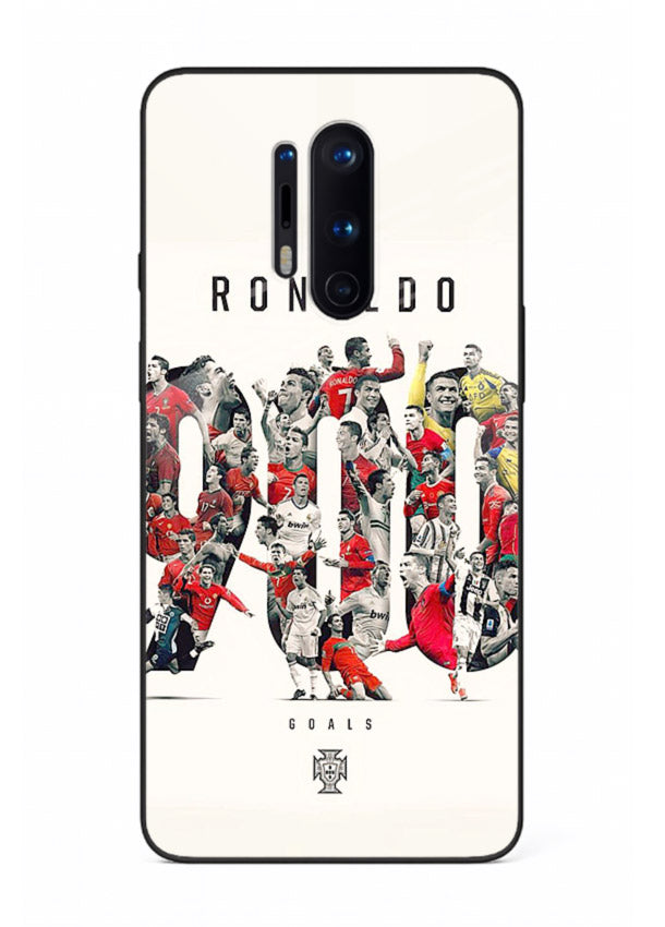 Ronaldo typography collage artwork on glossy tempered glass OnePlus 8 Pro back cover