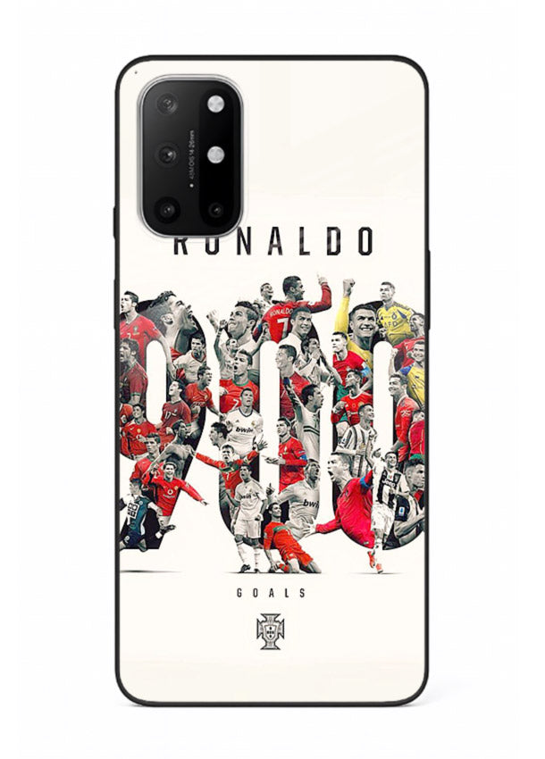 Ronaldo typography collage artwork on glossy tempered glass OnePlus 8T back cover