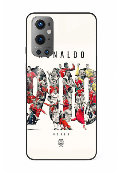 Ronaldo typography collage artwork on glossy tempered glass OnePlus 9 back cover