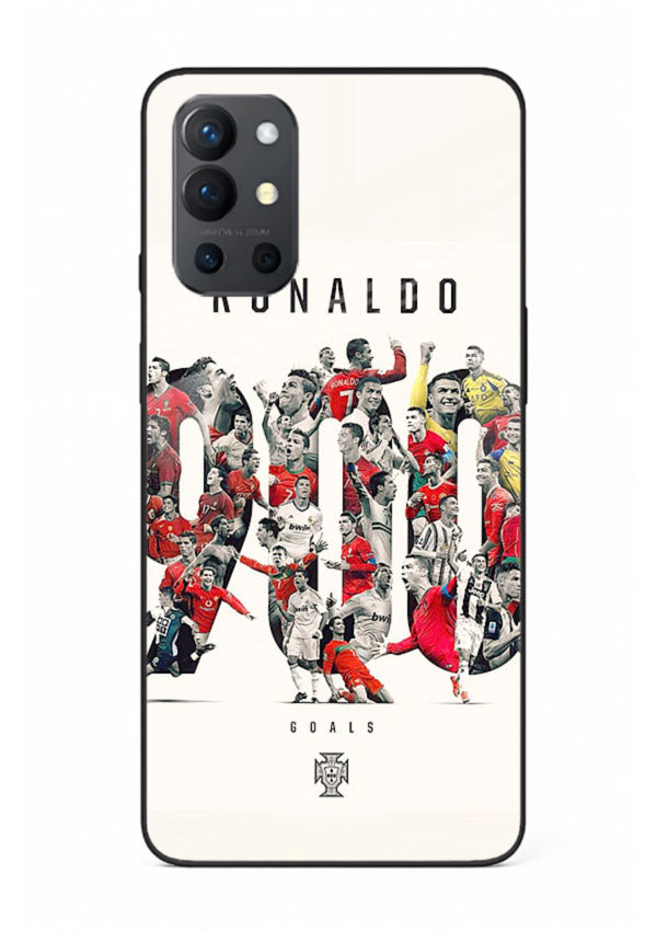 Ronaldo typography collage artwork on glossy tempered glass OnePlus 9R back cover