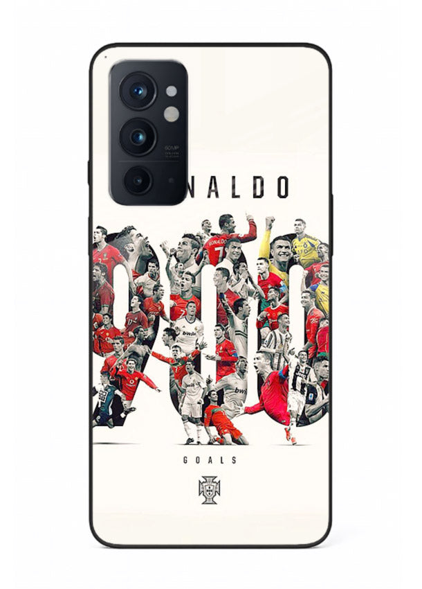 Ronaldo typography collage artwork on glossy tempered glass OnePlus 9RT back cover