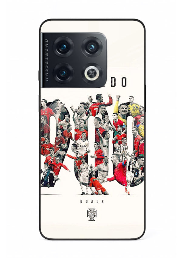 Ronaldo typography collage artwork on glossy tempered glass OnePlus 10 Pro back cover