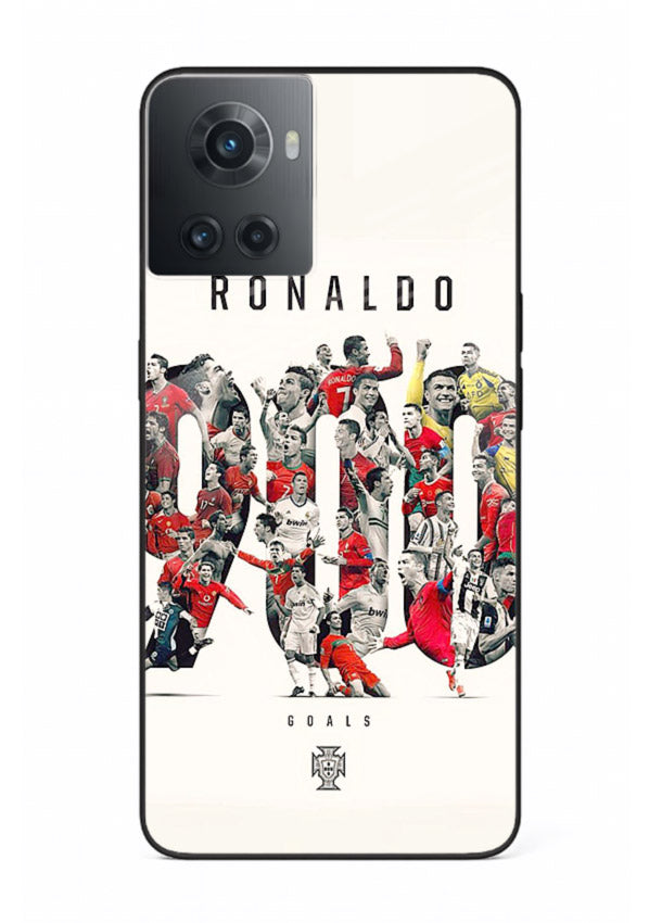 Ronaldo typography collage artwork on glossy tempered glass OnePlus 10R back cover