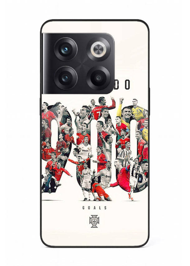 Ronaldo typography collage artwork on glossy tempered glass OnePlus 10T back cover