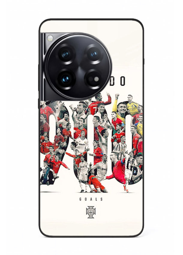 Ronaldo typography collage artwork on glossy tempered glass OnePlus 12 back cover
