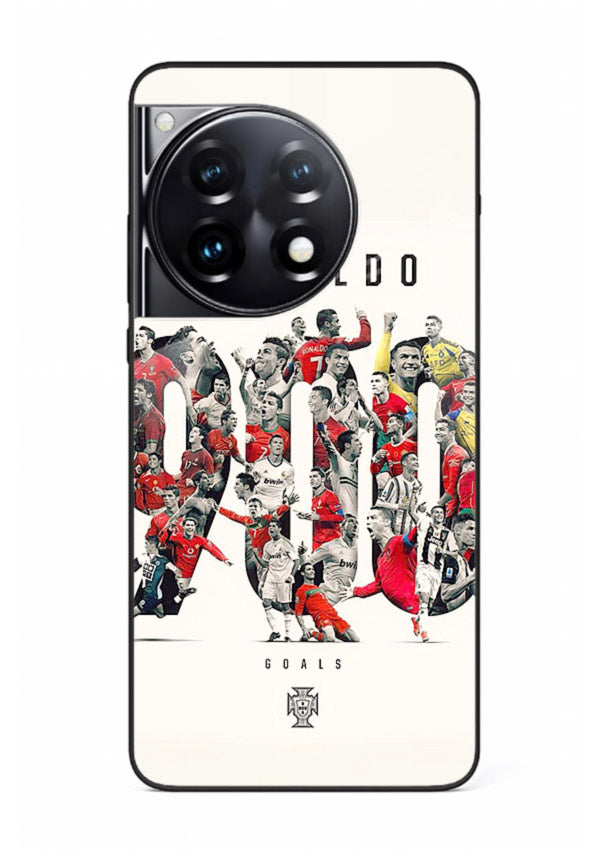Ronaldo typography collage artwork on glossy tempered glass OnePlus 12R back cover