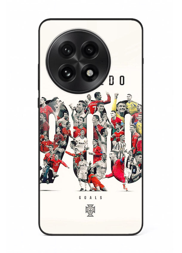 Ronaldo typography collage artwork on glossy tempered glass OnePlus 13 back cover