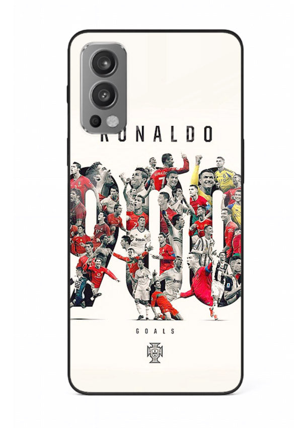 Ronaldo typography collage artwork on glossy tempered glass OnePlus Nord 2 back cover