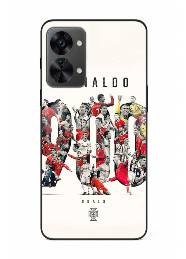 Ronaldo typography collage artwork on glossy tempered glass OnePlus Nord 2T back cover