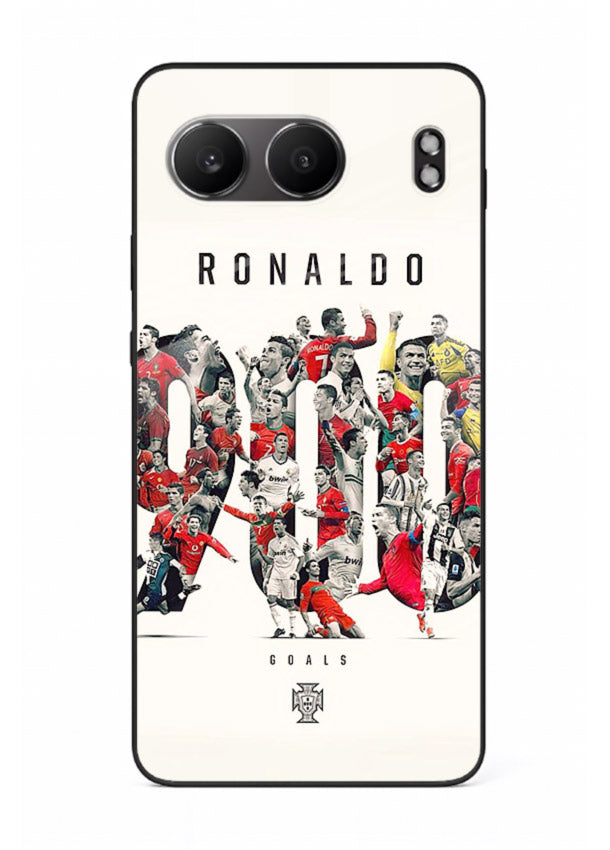 Ronaldo typography collage artwork on glossy tempered glass OnePlus Nord 4 back cover