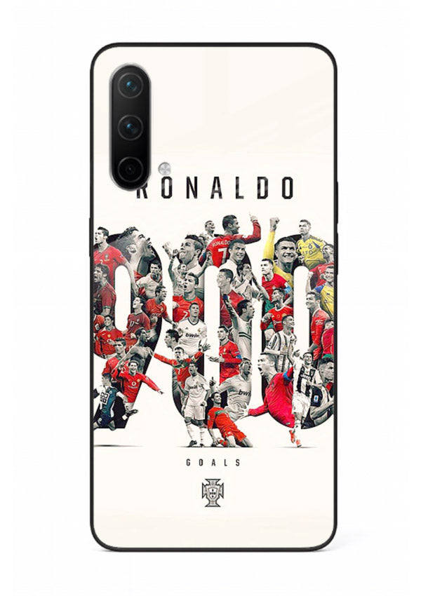 Ronaldo typography collage artwork on glossy tempered glass OnePlus Nord CE 5G back cover