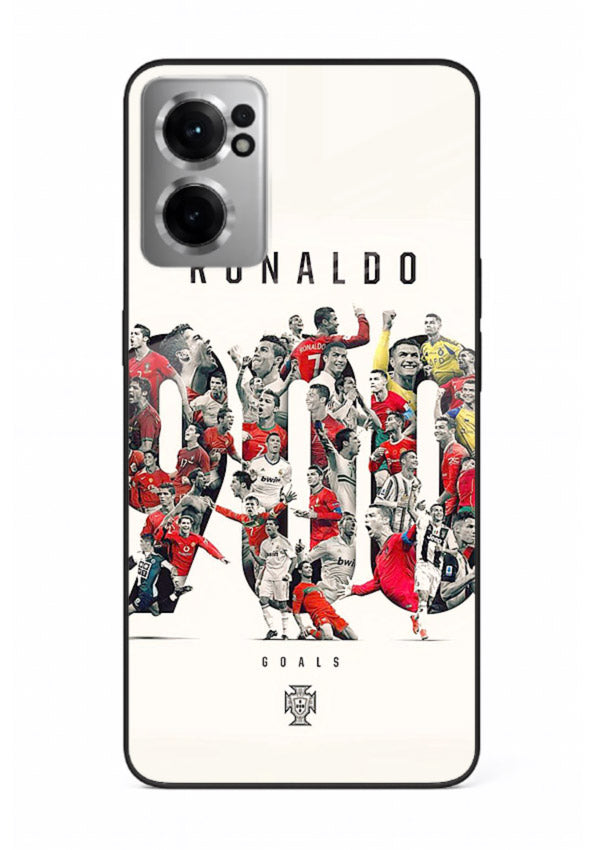 Ronaldo typography collage artwork on glossy tempered glass OnePlus Nord CE2 5G back cover