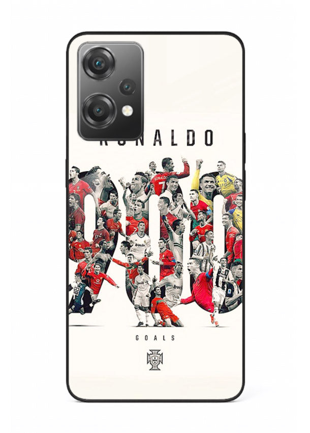 Ronaldo typography collage artwork on glossy tempered glass OnePlus Nord CE2 Lite 5G back cover