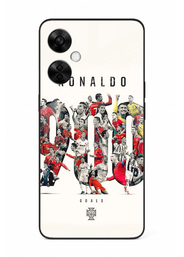 Ronaldo typography collage artwork on glossy tempered glass OnePlus Nord CE3 Lite back cover