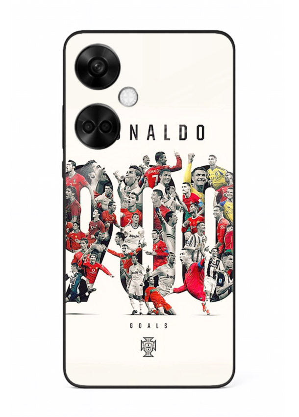 Ronaldo typography collage artwork on glossy tempered glass OnePlus Nord CE3 back cover