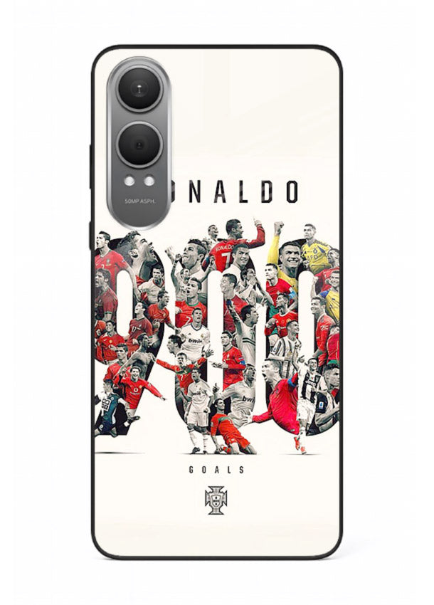 Ronaldo typography collage artwork on glossy tempered glass OnePlus Nord CE4 Lite back cover