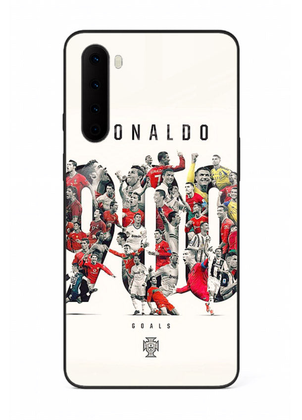 Ronaldo typography collage artwork on glossy tempered glass OnePlus Nord back cover