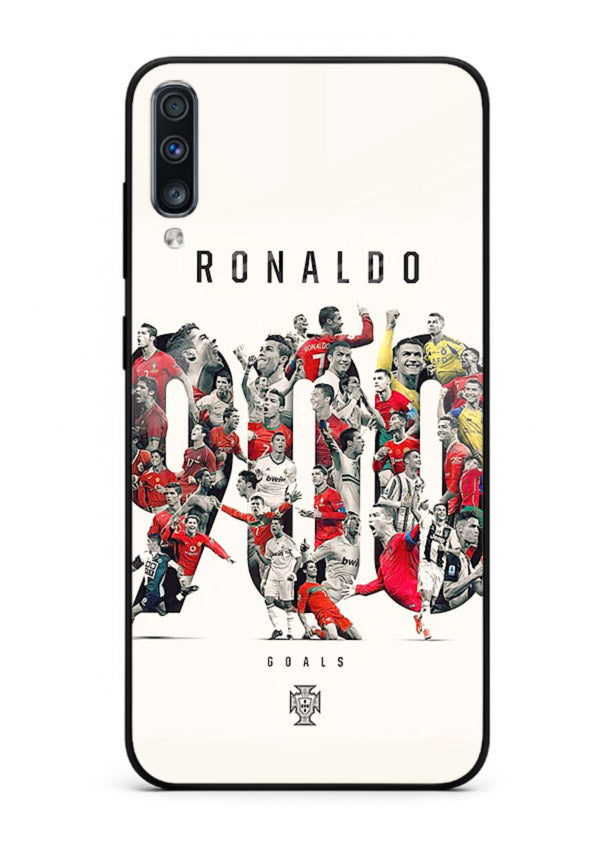 Ronaldo typography collage artwork on glossy tempered glass Samsung A50 back cover