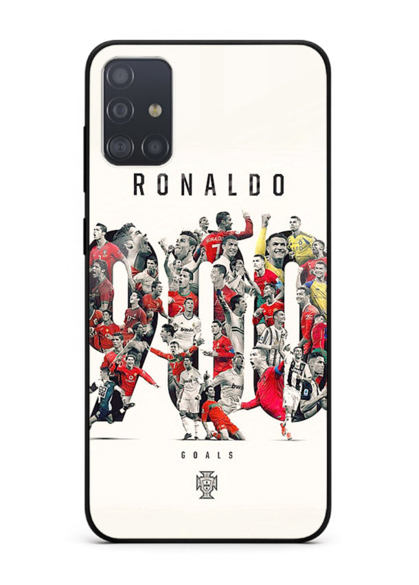 Ronaldo typography collage artwork on glossy tempered glass Samsung A71 back cover