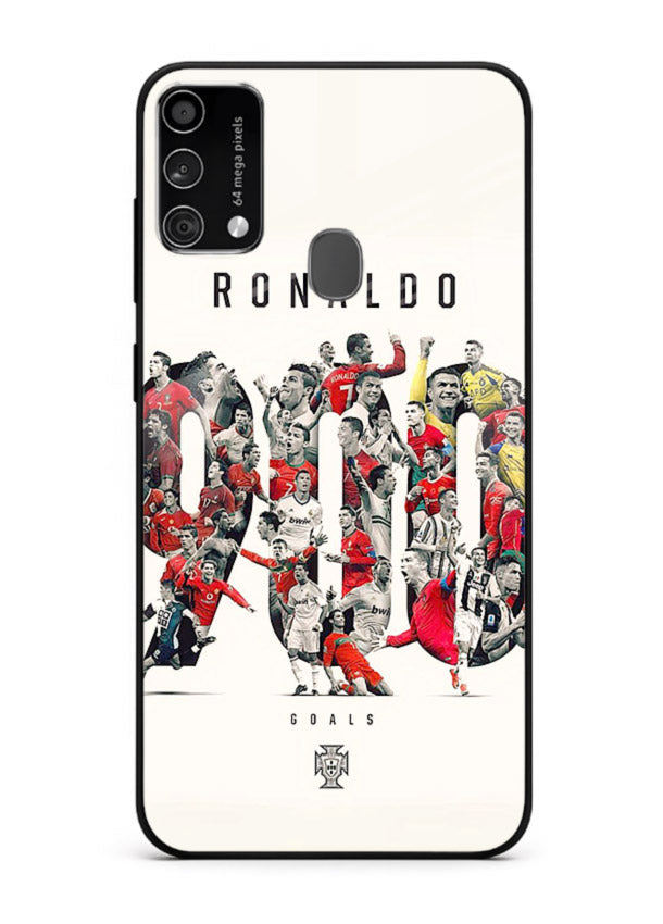 Ronaldo typography collage artwork on glossy tempered glass Samsung F41 back cover